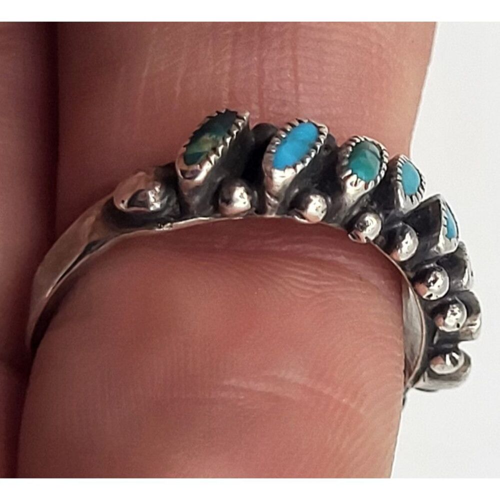 Vintage Native American Marked Sterling Silver Turquoise Band Ring Size 6.50 - Picture 6 of 6